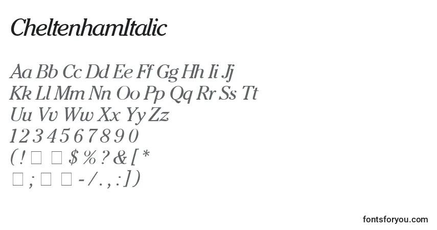 Fuente CheltenhamItalic - alfabeto, números, caracteres especiales