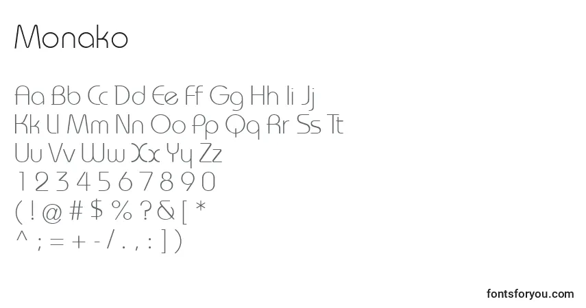 Шрифт Monako – алфавит, цифры, специальные символы
