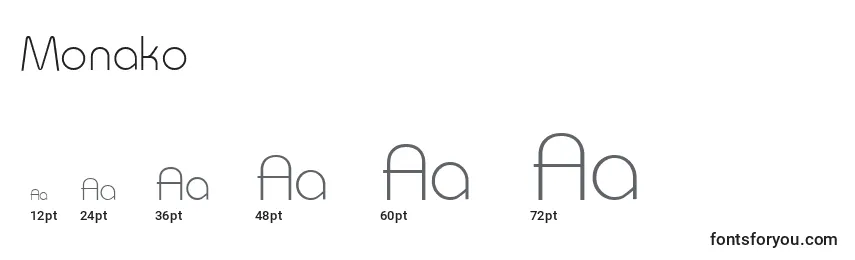 Размеры шрифта Monako