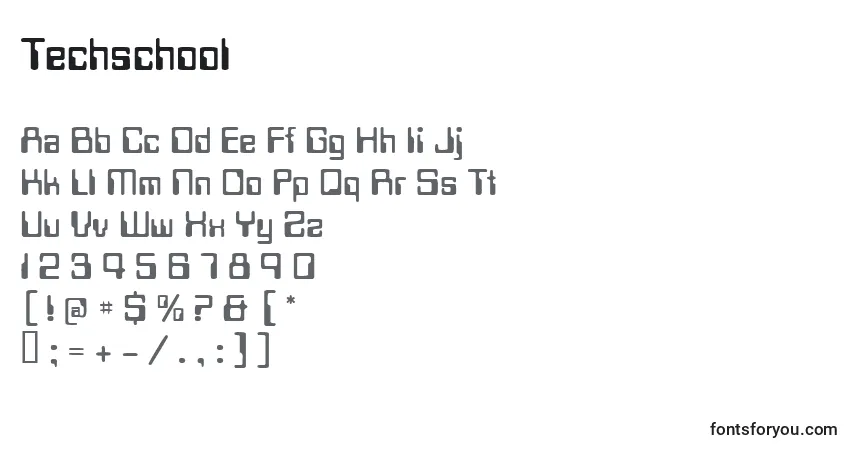 Czcionka Techschool – alfabet, cyfry, specjalne znaki