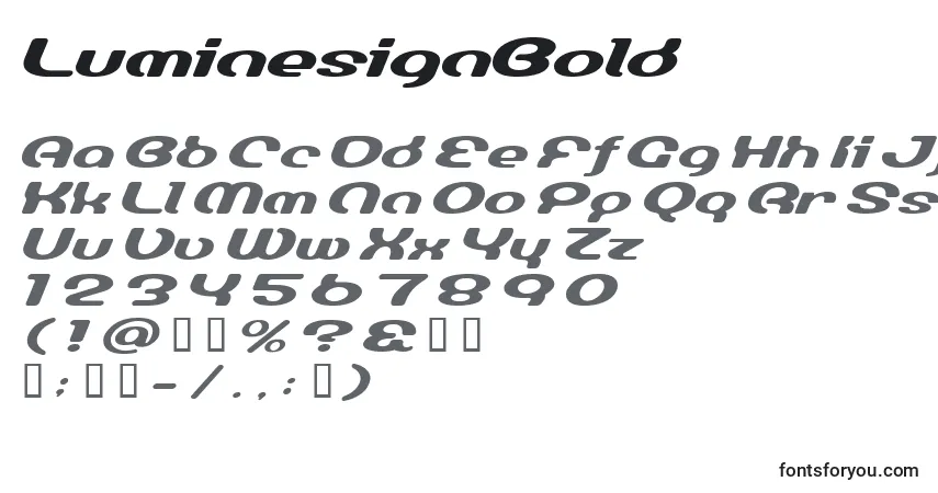 A fonte LuminesignBold – alfabeto, números, caracteres especiais