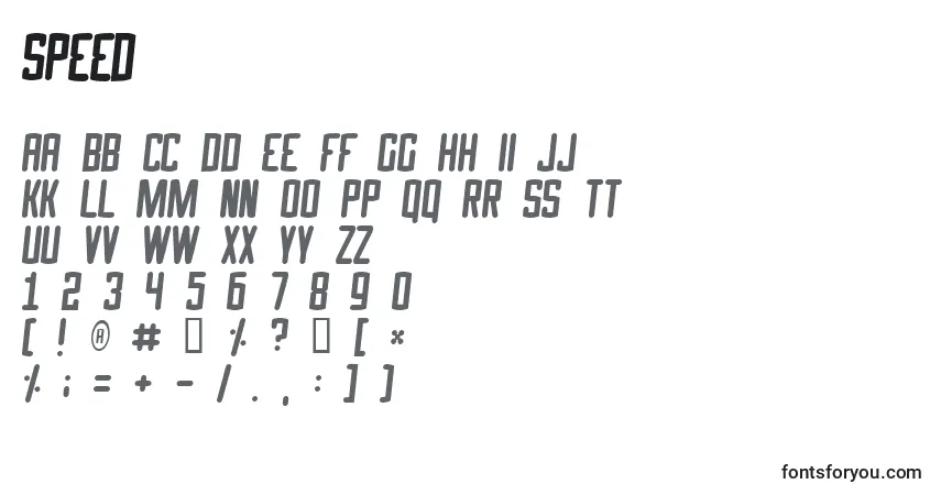 Schriftart Speed – Alphabet, Zahlen, spezielle Symbole