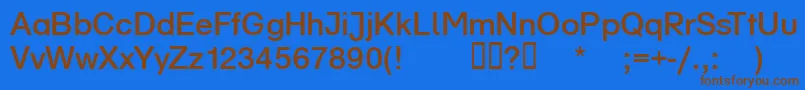 フォントSchulvokaldotless – 茶色の文字が青い背景にあります。