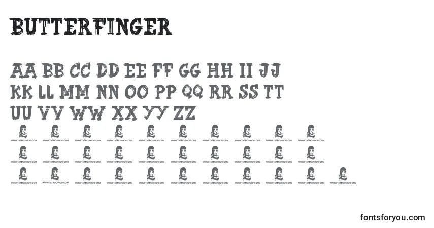 Schriftart ButterFinger – Alphabet, Zahlen, spezielle Symbole