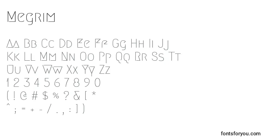 Шрифт Megrim – алфавит, цифры, специальные символы
