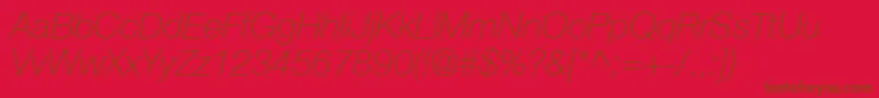 フォントHelveticaLt36ThinItalic – 赤い背景に茶色の文字