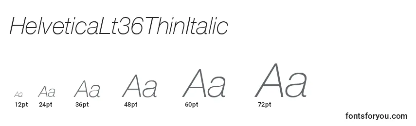 Tamaños de fuente HelveticaLt36ThinItalic