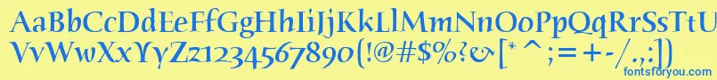 フォントHumanaSerifMdItcTtMedium – 青い文字が黄色の背景にあります。