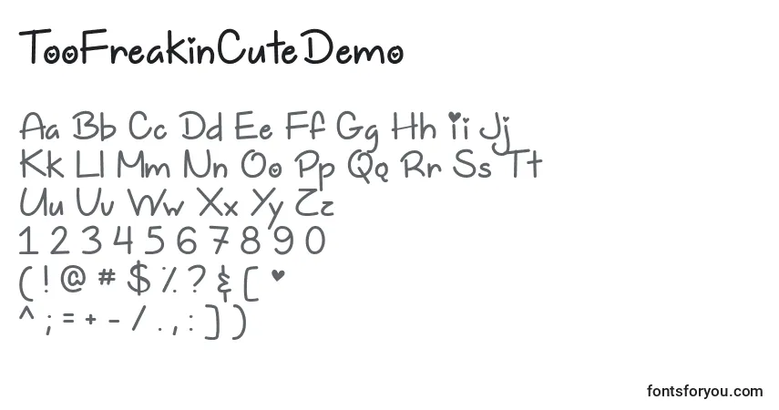 TooFreakinCuteDemo Font – alphabet, numbers, special characters