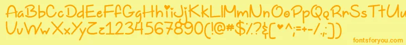 フォントTooFreakinCuteDemo – オレンジの文字が黄色の背景にあります。