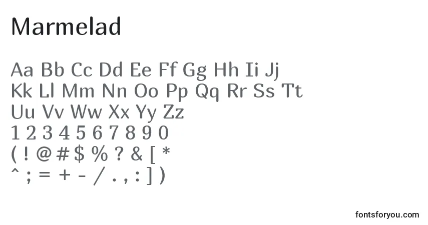 Czcionka Marmelad – alfabet, cyfry, specjalne znaki