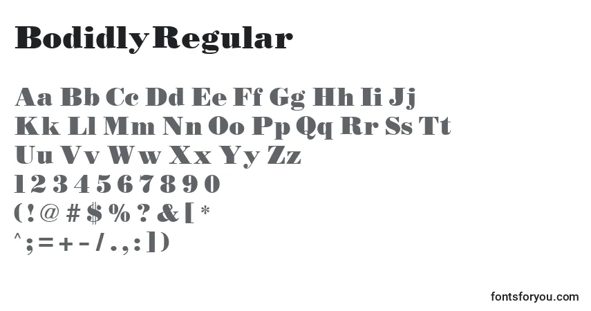 Czcionka BodidlyRegular – alfabet, cyfry, specjalne znaki