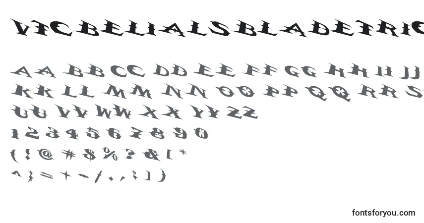 Шрифт Vtcbelialsbladetricked – алфавит, цифры, специальные символы