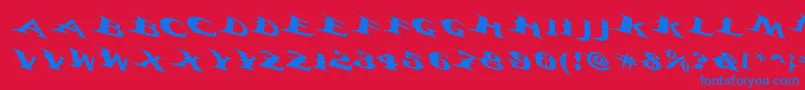 Vtcbelialsbladetricked-Schriftart – Blaue Schriften auf rotem Hintergrund