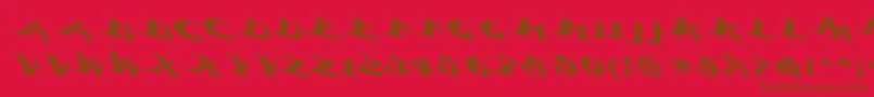 Vtcbelialsbladetricked-Schriftart – Braune Schriften auf rotem Hintergrund
