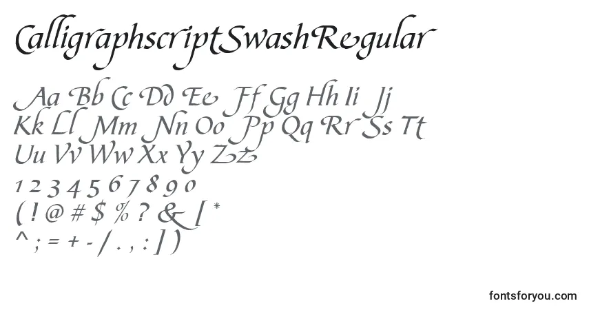 Police CalligraphscriptSwashRegular - Alphabet, Chiffres, Caractères Spéciaux