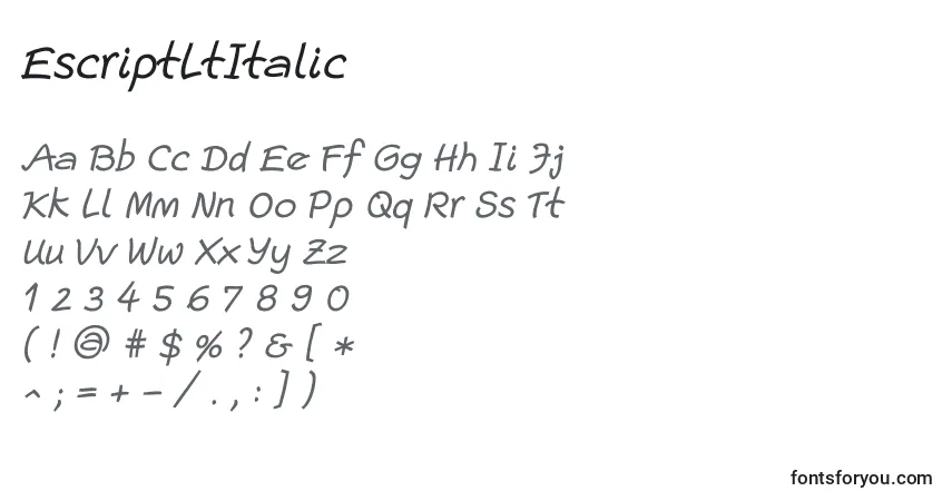 Шрифт EscriptLtItalic – алфавит, цифры, специальные символы