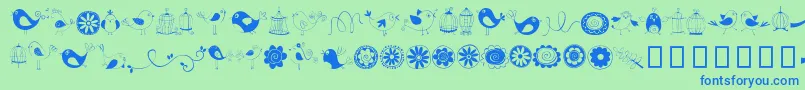 DoodleDings1BirdsCages-Schriftart – Blaue Schriften auf grünem Hintergrund