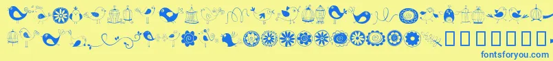 fuente DoodleDings1BirdsCages – Fuentes Azules Sobre Fondo Amarillo