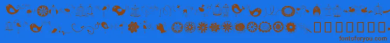 DoodleDings1BirdsCages-Schriftart – Braune Schriften auf blauem Hintergrund