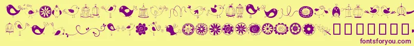 フォントDoodleDings1BirdsCages – 紫色のフォント、黄色の背景