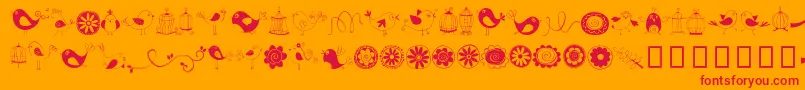 DoodleDings1BirdsCages-Schriftart – Rote Schriften auf orangefarbenem Hintergrund