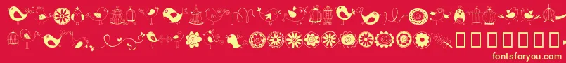 DoodleDings1BirdsCages Font – Yellow Fonts on Red Background