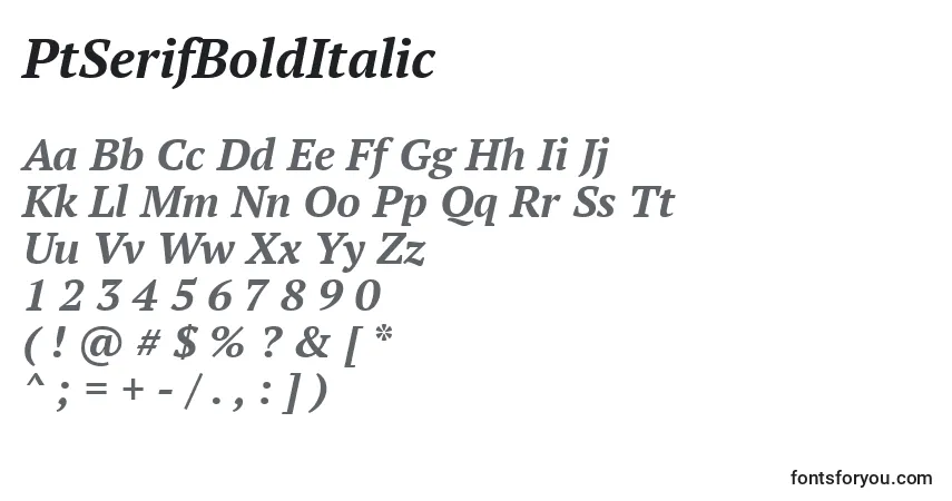 Шрифт PtSerifBoldItalic – алфавит, цифры, специальные символы