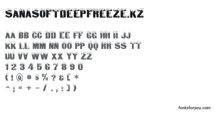A fonte SanasoftDeepFreeze.Kz – alfabeto, números, caracteres especiais