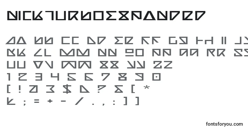Schriftart NickTurboExpanded – Alphabet, Zahlen, spezielle Symbole