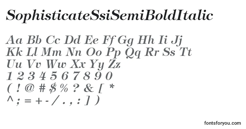 Schriftart SophisticateSsiSemiBoldItalic – Alphabet, Zahlen, spezielle Symbole