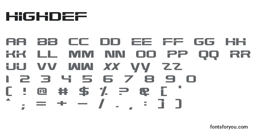 Schriftart HighDef – Alphabet, Zahlen, spezielle Symbole