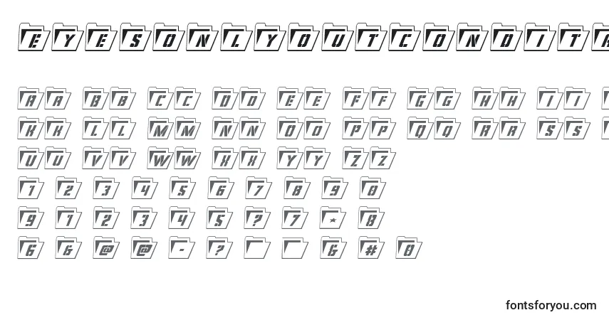 A fonte Eyesonlyoutcondital – alfabeto, números, caracteres especiais