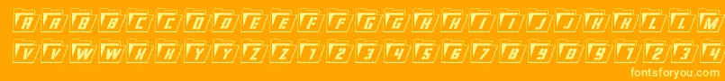 Eyesonlyoutcondital-Schriftart – Gelbe Schriften auf orangefarbenem Hintergrund