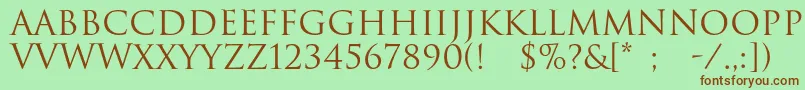 Fonte Romul – fontes marrons em um fundo verde