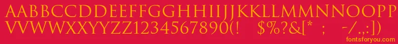 フォントRomul – 赤い背景にオレンジの文字