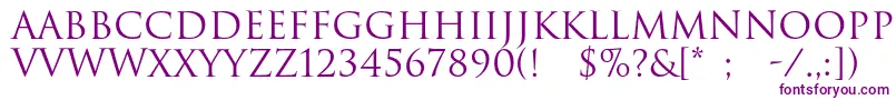 Romul-Schriftart – Violette Schriften auf weißem Hintergrund