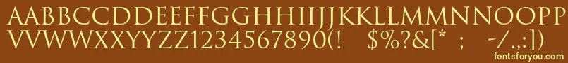 Romul-fontti – keltaiset fontit ruskealla taustalla
