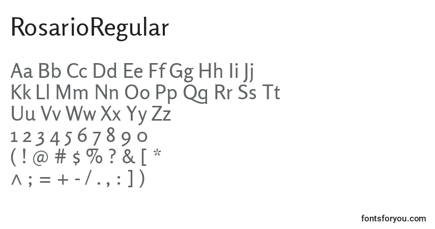 Schriftart RosarioRegular – Alphabet, Zahlen, spezielle Symbole