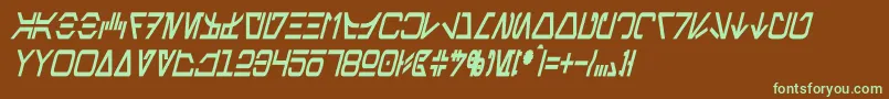 フォントAurebeshCondensedBoldItalic – 緑色の文字が茶色の背景にあります。