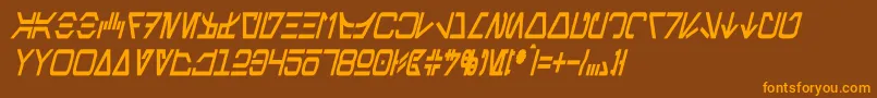 フォントAurebeshCondensedBoldItalic – オレンジ色の文字が茶色の背景にあります。