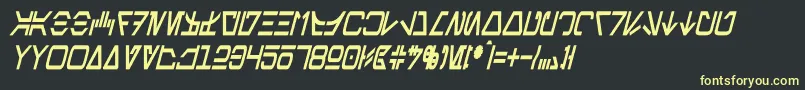 フォントAurebeshCondensedBoldItalic – 黒い背景に黄色の文字