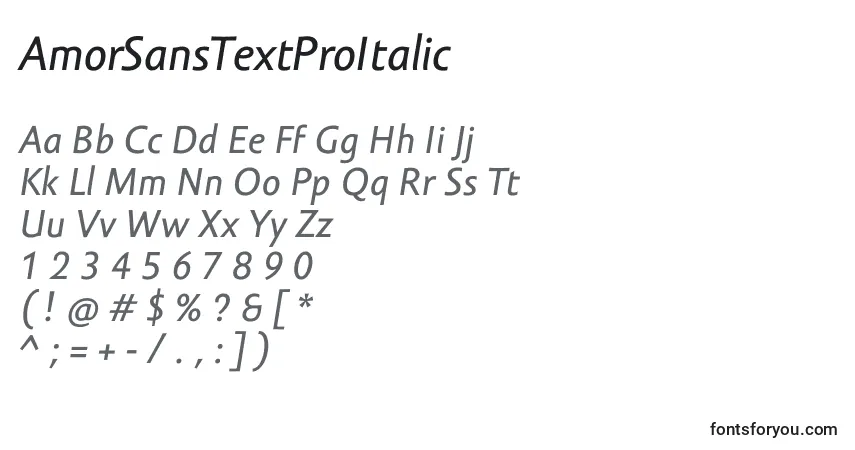 Шрифт AmorSansTextProItalic – алфавит, цифры, специальные символы