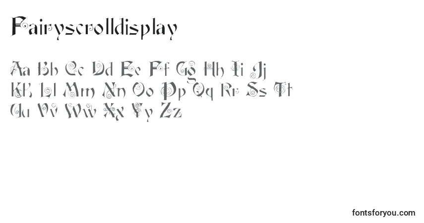 Czcionka Fairyscrolldisplay – alfabet, cyfry, specjalne znaki