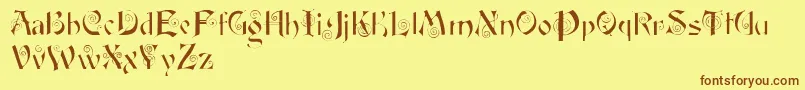 Fairyscrolldisplay-Schriftart – Braune Schriften auf gelbem Hintergrund