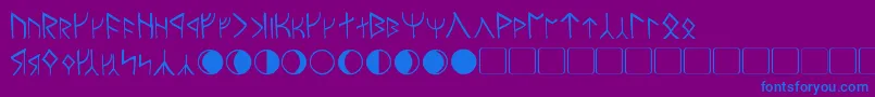 Moria-Schriftart – Blaue Schriften auf violettem Hintergrund