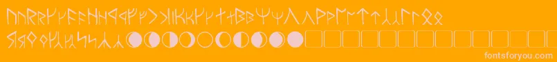 Moria-Schriftart – Rosa Schriften auf orangefarbenem Hintergrund
