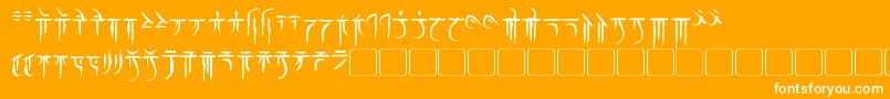 Iokharic-Schriftart – Weiße Schriften auf orangefarbenem Hintergrund