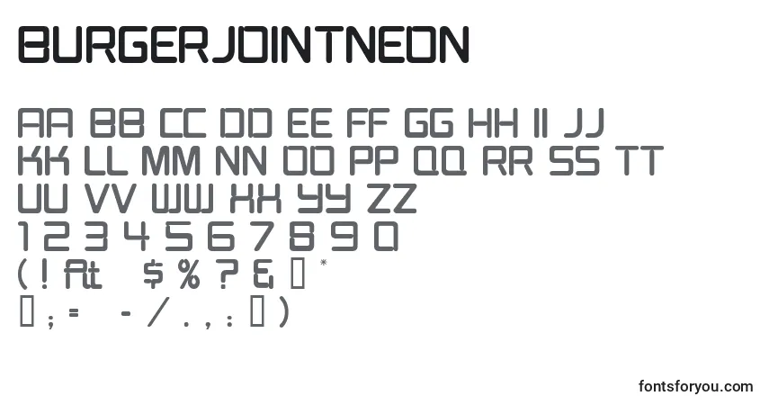 Burgerjointneonフォント–アルファベット、数字、特殊文字