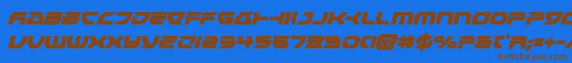 フォントRoyalsamuraicondital – 茶色の文字が青い背景にあります。